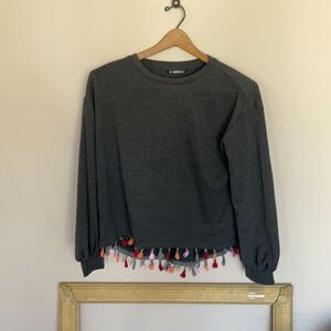 Shein Long Sleeve Tassel Multi-Color Flowy Teeshirt Top Women's Size XS